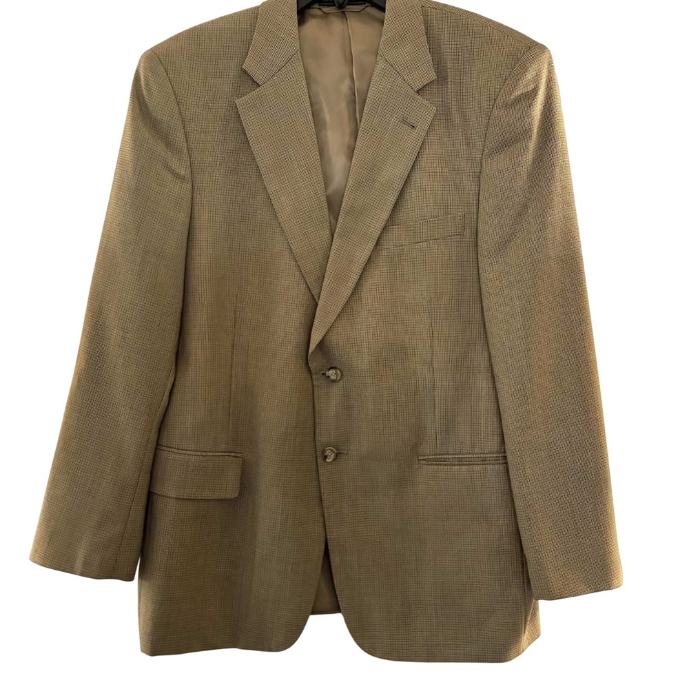 Bert Pulitzer Blazer Mens 42R Tan Micro Check Wool Blend Sport Coat Classic